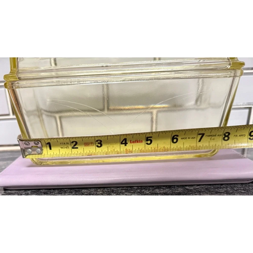 Vintage Westinghouse Glass Refrigerator Dish with Lid Clear Yellow Trim Logo